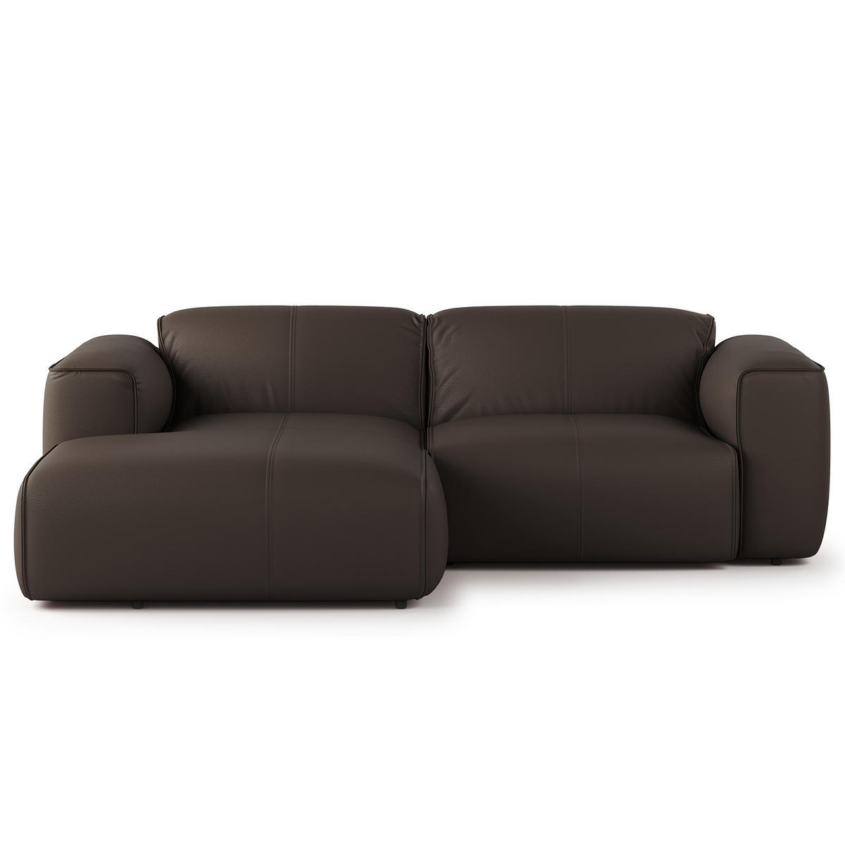 ECKSOFA mit XL-Longchair - Dunkelbraun/Schwarz, Leder/Kunststoff (260/171cm) - home24