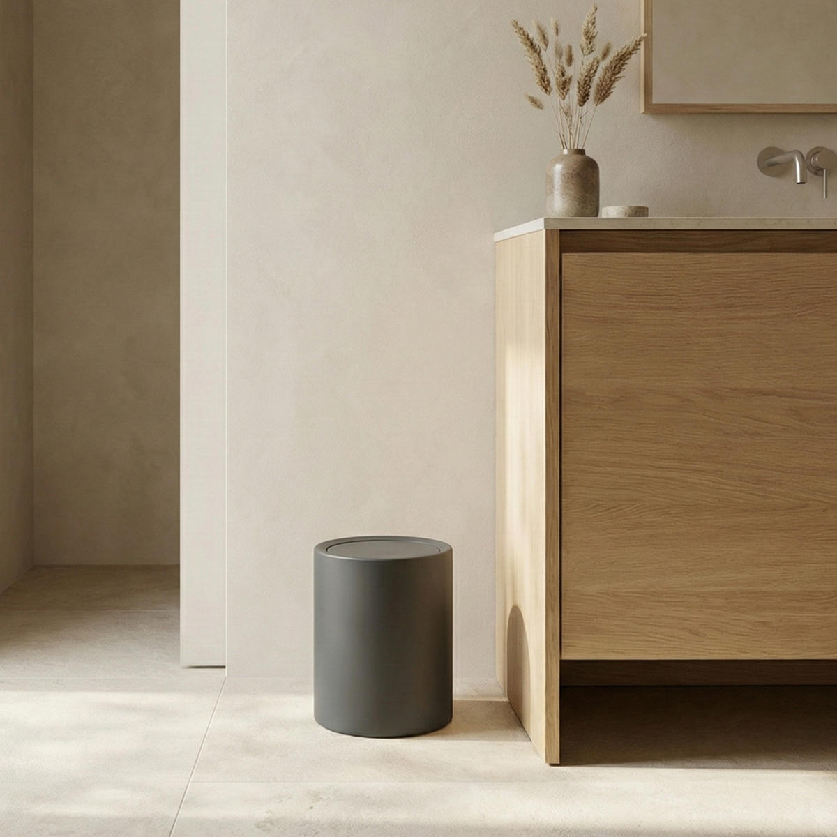 BADEZIMMER-MÜLLEIMER Rund 6 l 21/21/26 cm - Schwarz, Kunststoff (21/26/21cm) - NUXIO