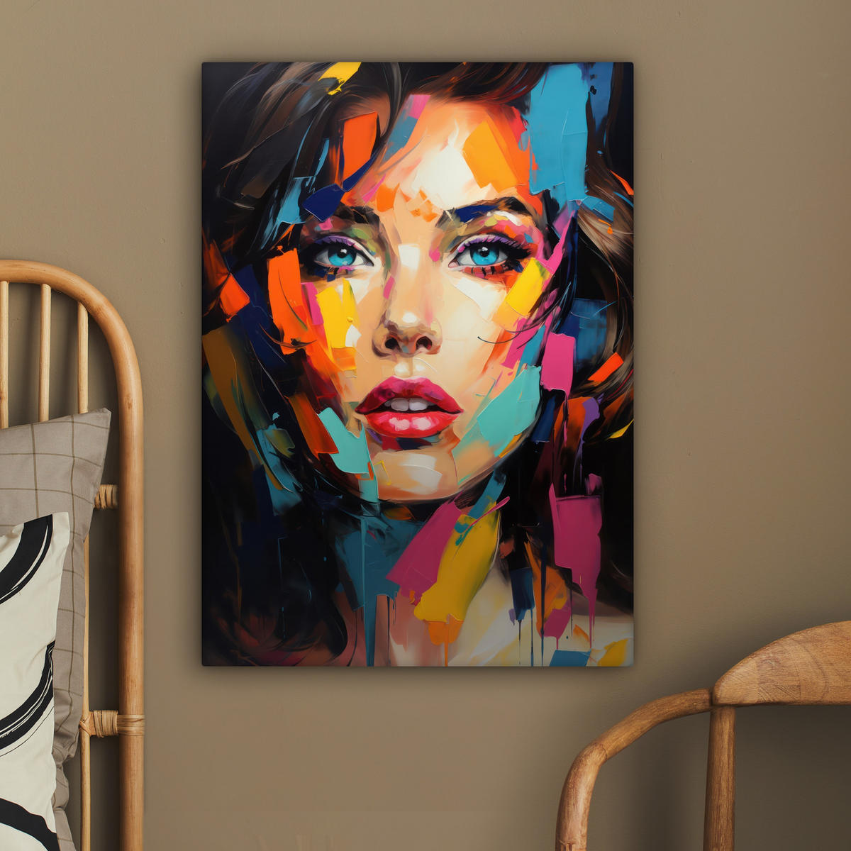 LEINWANDBILD Frau - Porträt - Farbenfroh - Kunst 60x80 cm - Multicolor, Textil (60/80cm) - MuchoWow