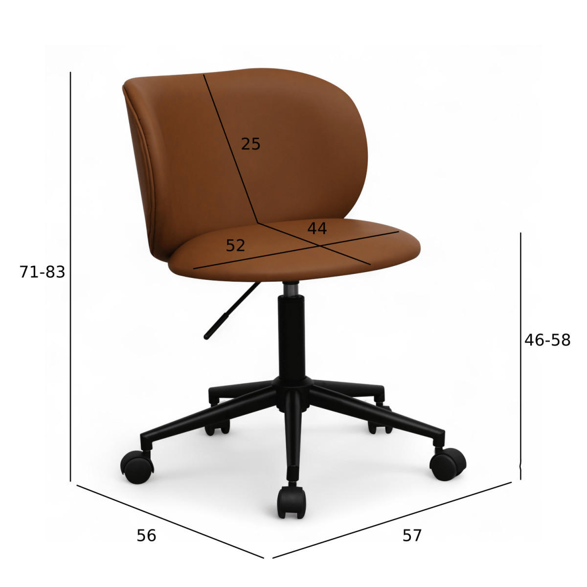 DREHSTUHL höhenverstellbar in Kunstleder Cognacbraun - Schwarz/Braun, Textil/Metall (57/71/56cm) - Furnhouse