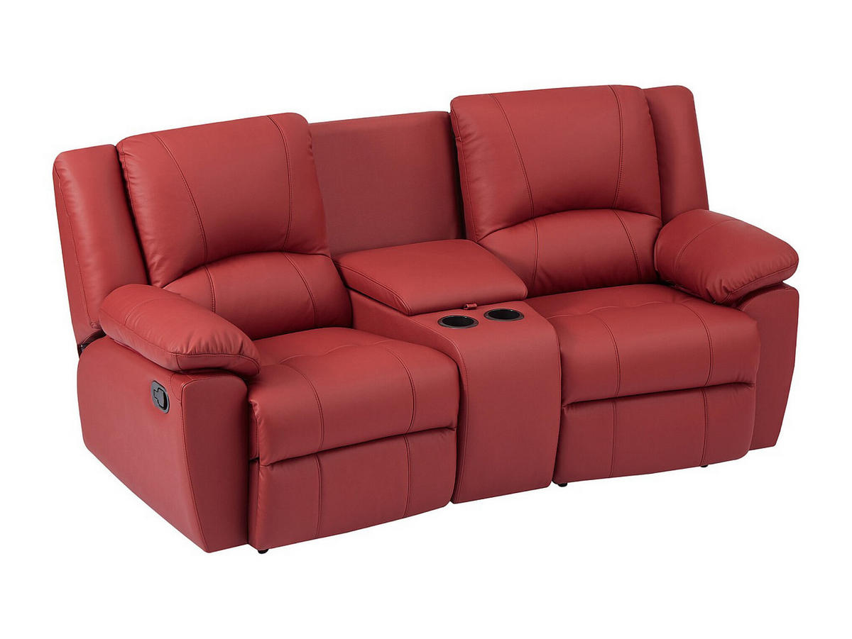 RELAXSOFA - 2 Personen - leder - rot Aroma - Rot, Leder (201/97/95cm) - Vente-Unique