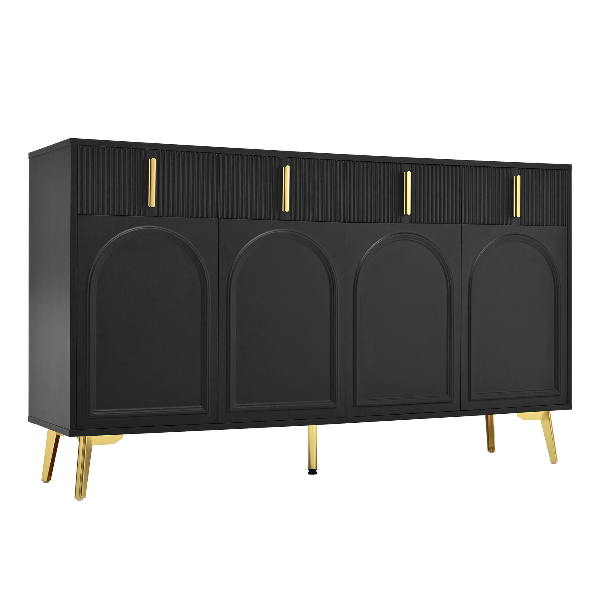 SIDEBOARD DE-38882 140/38/82 cm 4 Türen und 4 Schubladen Schwarz - Schwarz, Holzwerkstoff (140/82/38cm) - ComfortXL