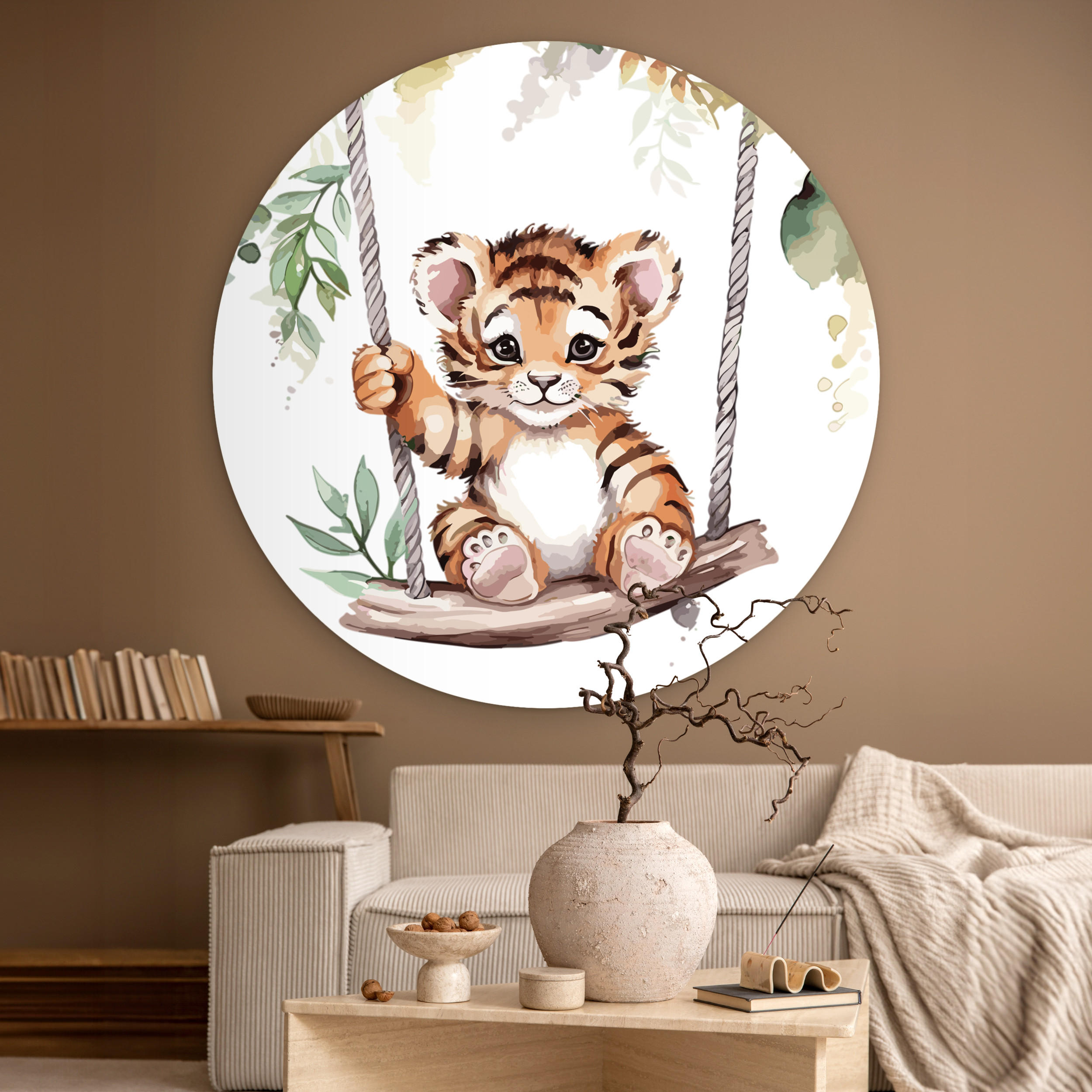 WANDBILD Tiger - Tier - Kinder - Dschungel 120x120 cm - Dunkelorange, Kunststoff (120/120cm) - MuchoWow