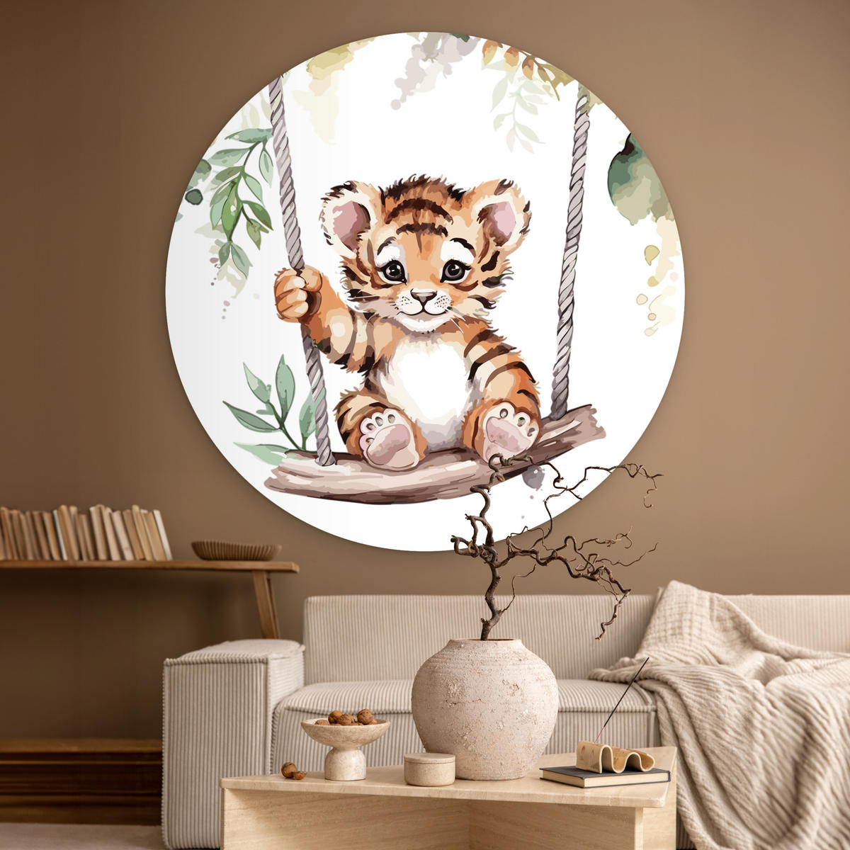 WANDBILD Tiger - Tier - Kinder - Dschungel 150x150 cm - Dunkelorange, Kunststoff (150/150cm) - MuchoWow
