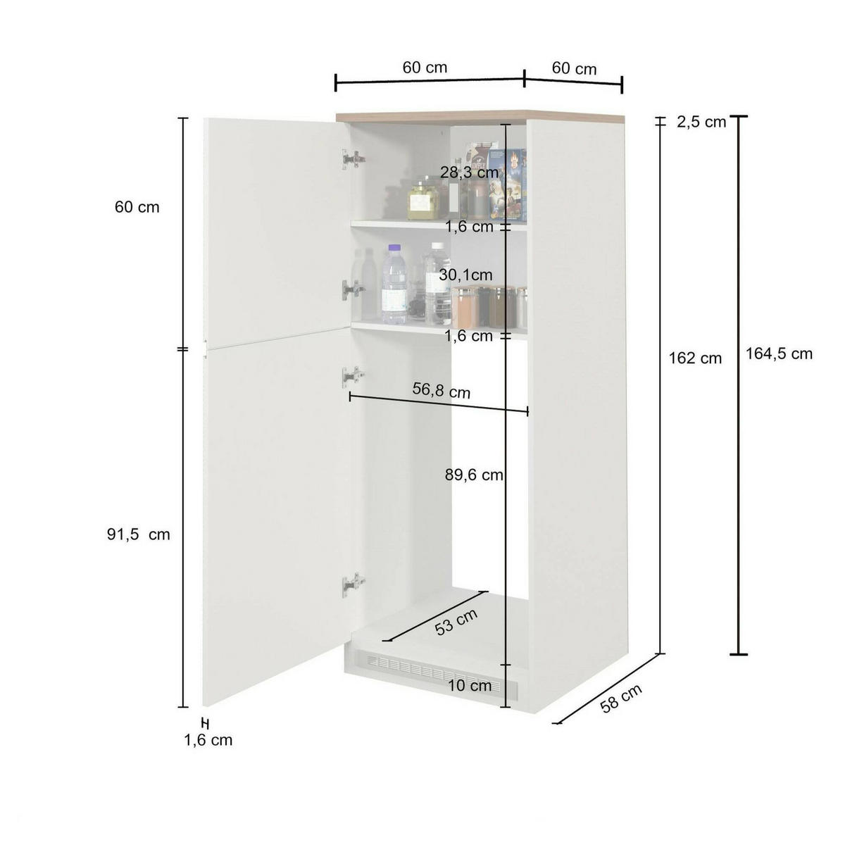KÜCHENSCHRANK Anthrazit, Schiefer 60/60/165 cm - Schwarz, Holzwerkstoff (60/165/60cm) - DMORA