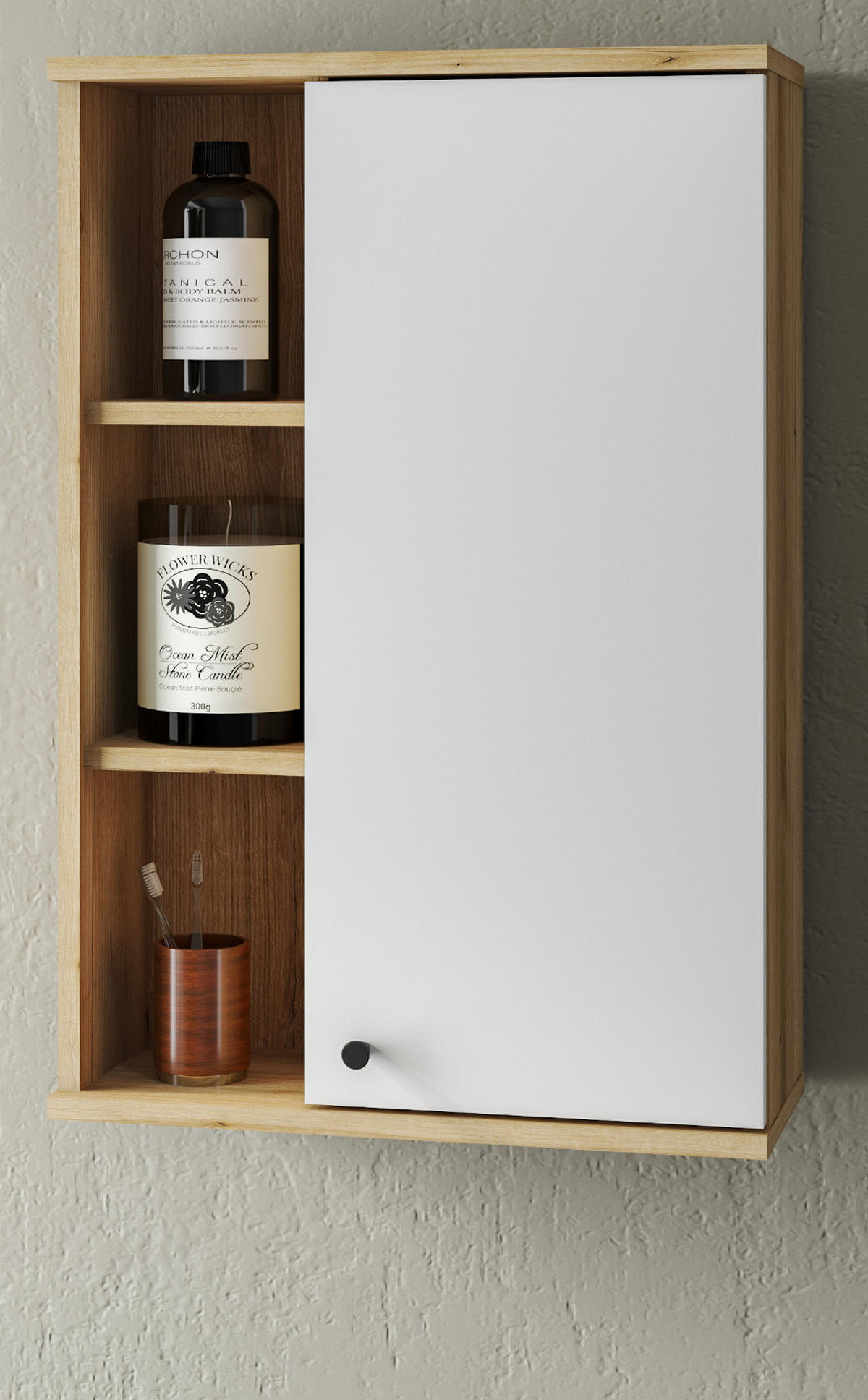 BAD-HÄNGESCHRANK weiß, Evoke Eiche, Badschrank hängend, 51 x 75 cm - Eichefarben/Schwarz, Holzwerkstoff/Kunststoff (51/75/21cm) - Furn.Design