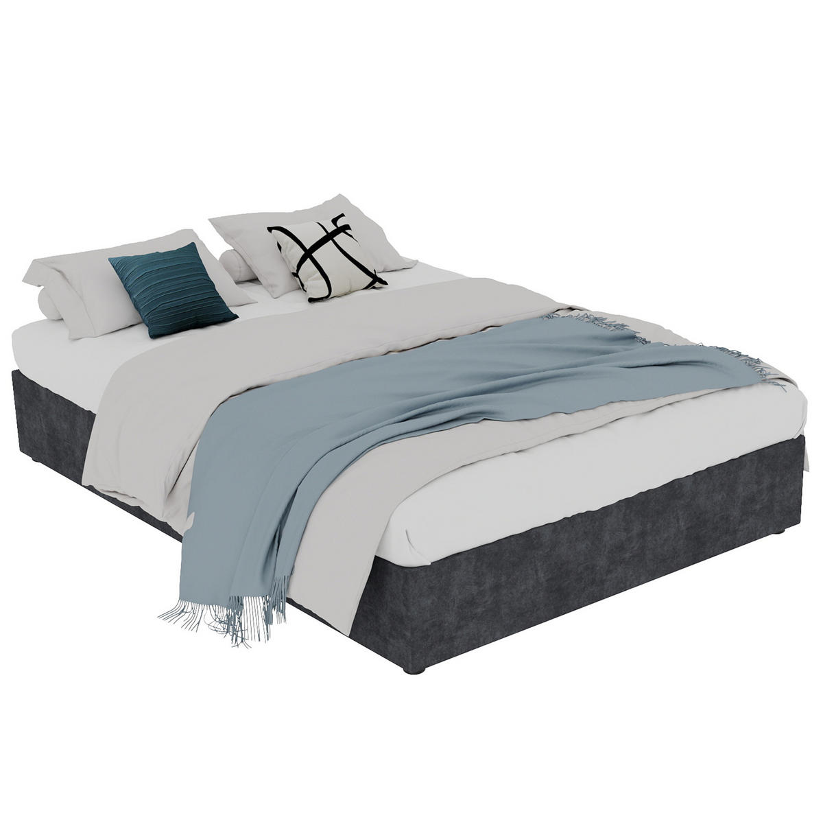 POSTEĽNÝ rám 160/200 cm sivý bez čela s plynovým zdvihom z látky a kovu - sivá, textil (160/200cm) - OKWISH