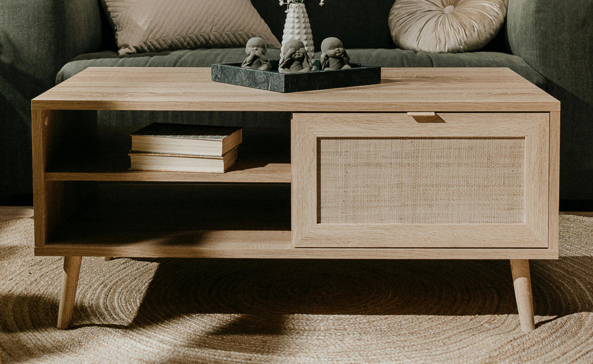 COUCHTISCH Eiche Sonoma, Bast-Dekor 100 cm, Wohnzimmertisch mit Ablage - Eichefarben/Sonoma Eiche, Holz/Holzwerkstoff (100/60/40cm) - Furn.Design