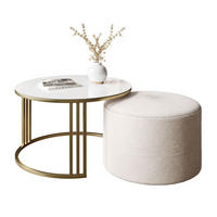 COUCHTISCH mit Hocker LORI GLASS gebürstetes Gold/weißes Glas/Perfect Harmony 01 - Schwarz, Metall (70/70/49cm) - Lookway