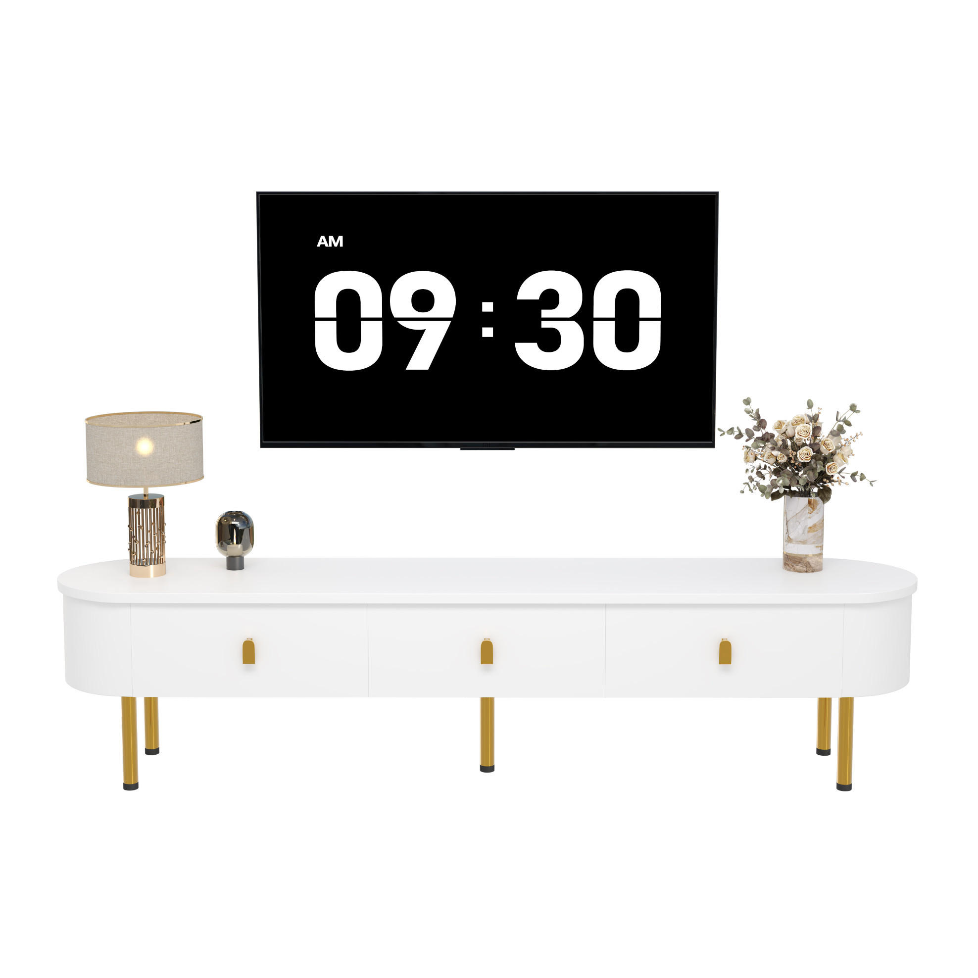LOWBOARD 174/35/41 cm Weiß/Gold aus MDF mit 3 Schubladen - Weiß, Holzwerkstoff (35/41/174cm) - OKMYHOME