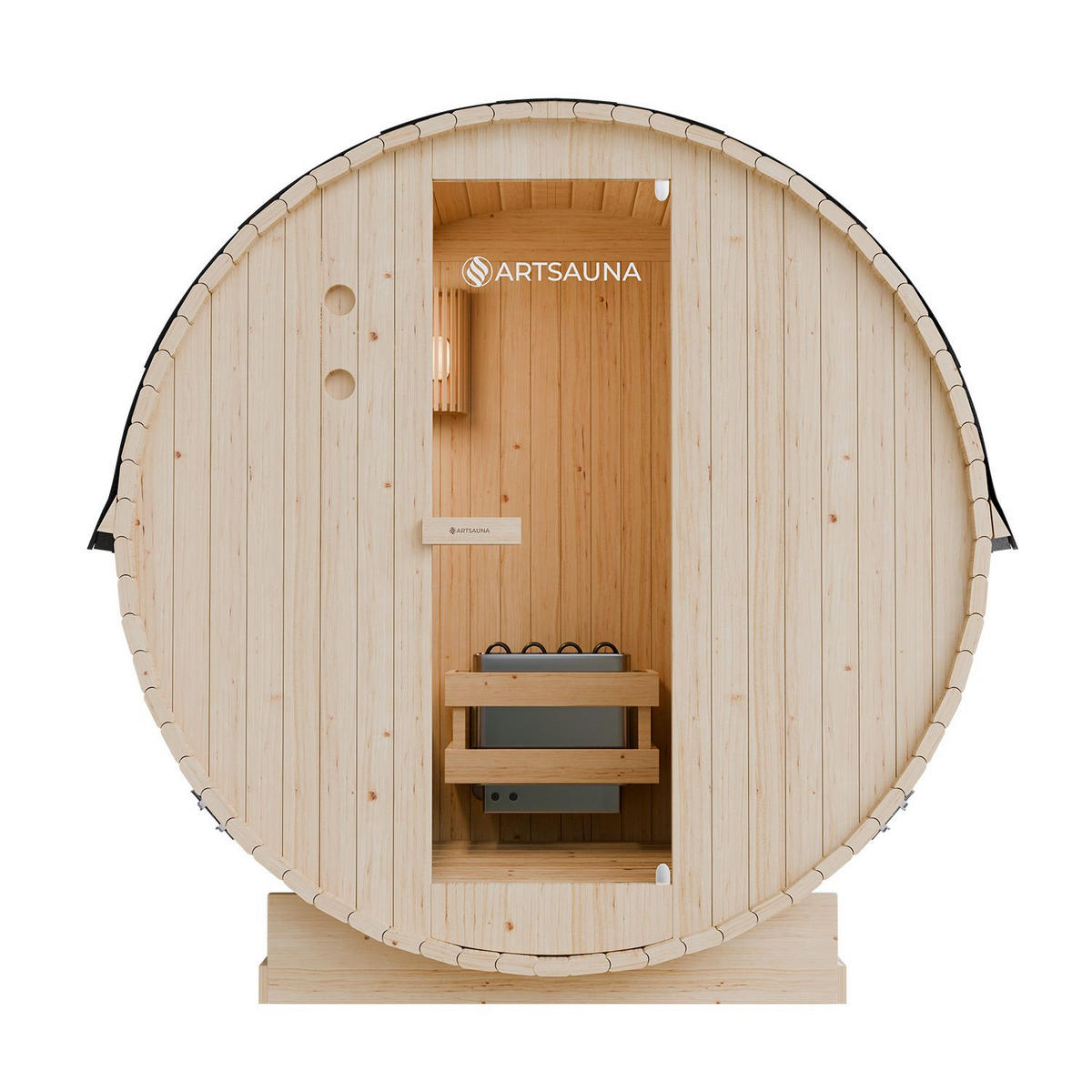FASSSAUNA Spitzbergen 120 cm mit 3,6 kW Saunaofen (2 Personen) - Naturfarben, Holz (191/193/120cm) - Artsauna