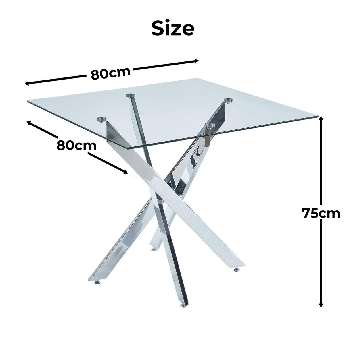 ESSTISCH aus Glas und Metall 80x80x75 cm Silber pflegeleicht und platzsparend - Silberfarben, Metall (80/80/75cm) - Modfu