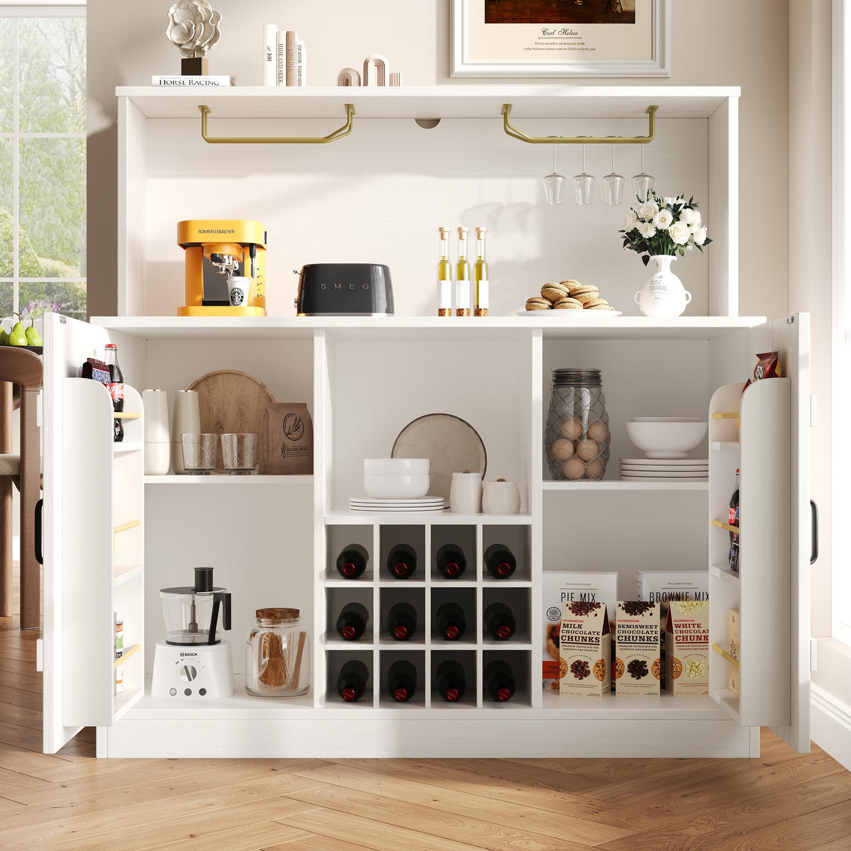 GESCHIRRSCHRANK aus MDF & Metall 120x40x120 cm in Weiß - Weiß, Holzwerkstoff (120/120/40cm) - Modfu