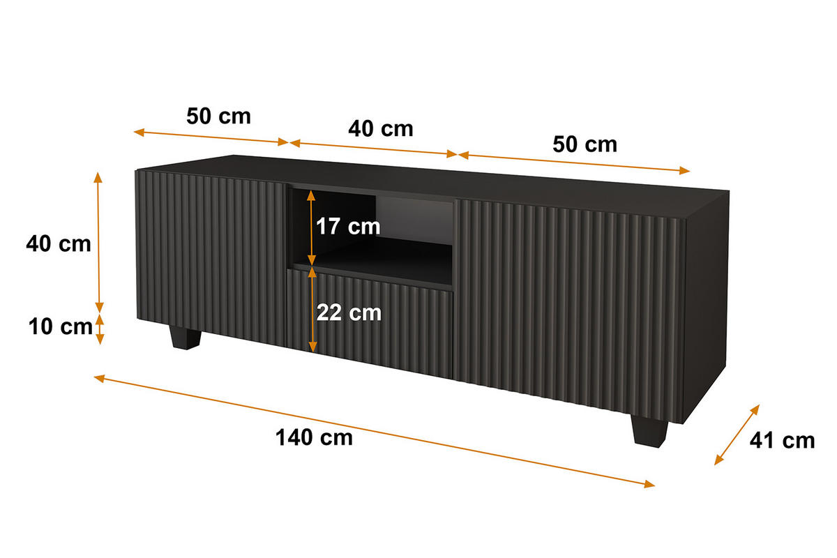 LOWBOARD NOA-2-S 140x50x41 cm - Schwarz - Schwarz, Holzwerkstoff (140/50/41cm) - ALTDECOR