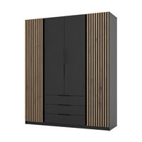 KLEIDERSCHRANK Nehir Korpus Schwarz, Front Schwarz/Eiche Evoke 200 cm - 4T3S Modern mit Schubladen und 2 Lamellentüren außen - Schwarz, Holzwerkstoff/Kunststoff (200/239/61.9cm) - AX Living