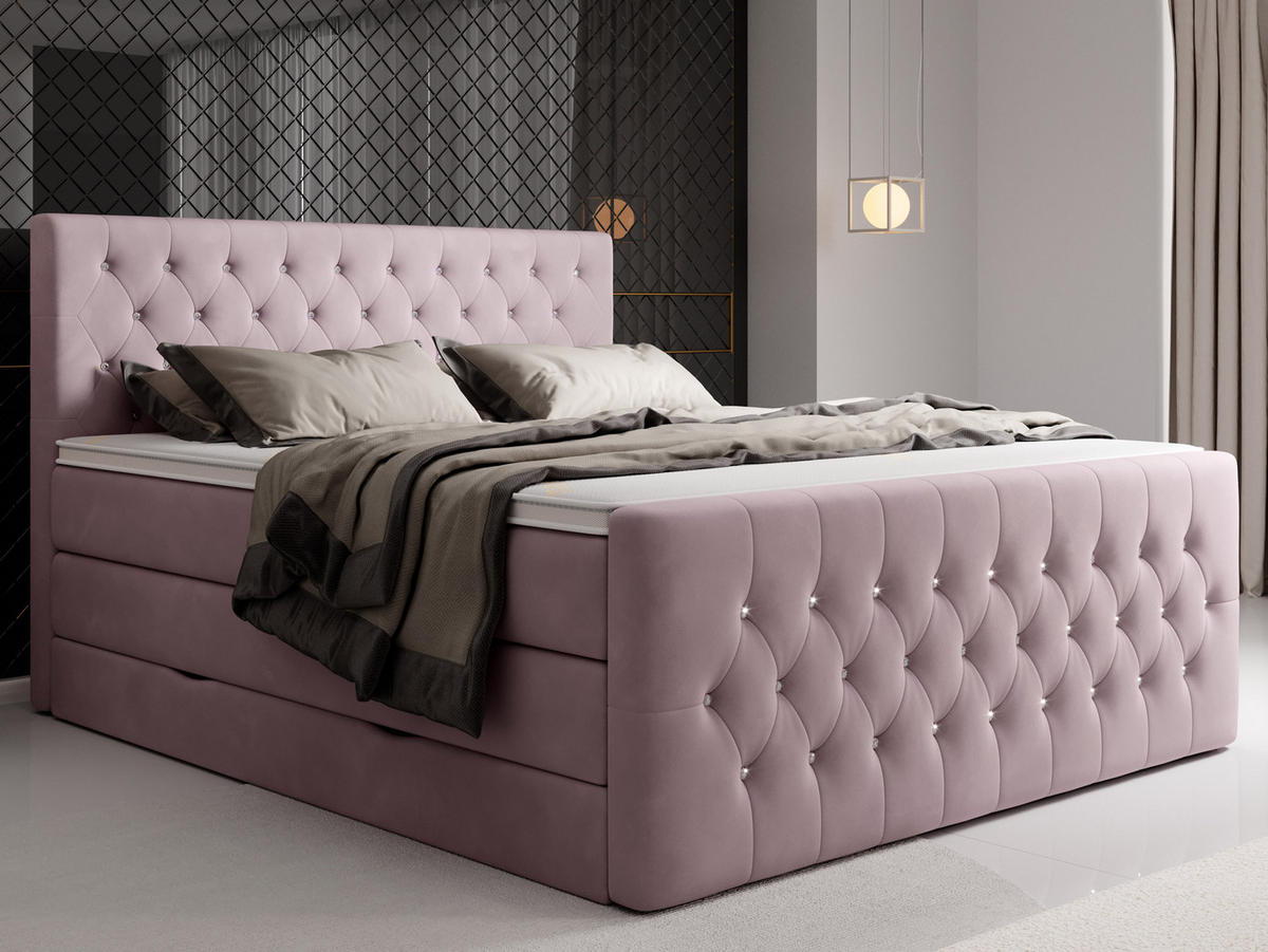 BOXSPRINGBETT Sira Rosa 160/200 cm H2/H3 Samt - Rosa, Textil (160/200cm) - wonello