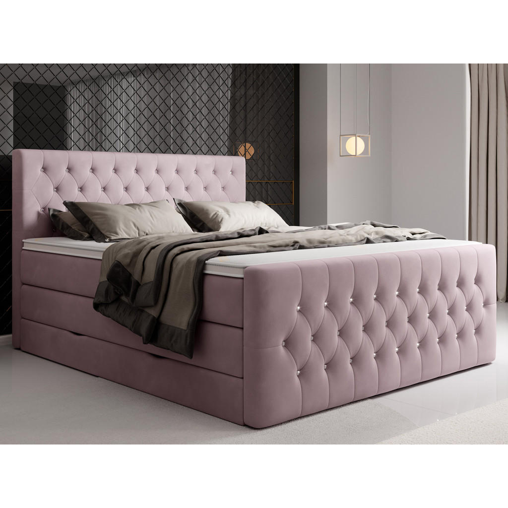 Thumbnail - wonello Boxspringbett, Rosa, Textil, H4, Höhe ca. 20 cm, 180x200 cm, Schlafzimmer, Betten, Boxspringbetten