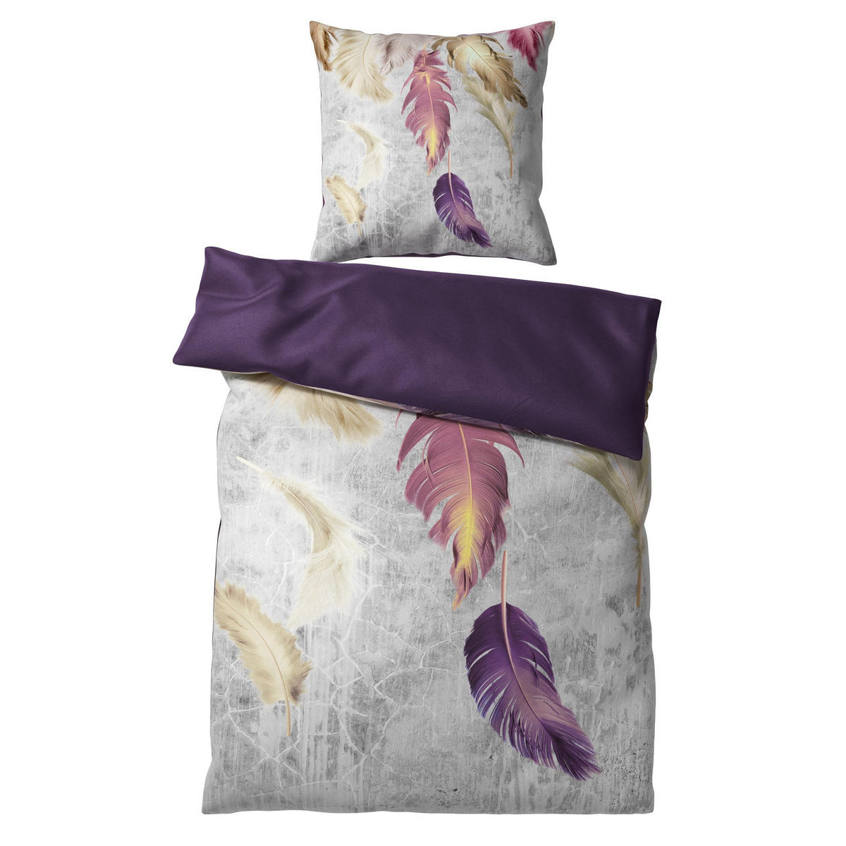 BETTWÄSCHE 2-teilig Federn - Lila, Naturmaterialien (135/200cm) - Sanilo
