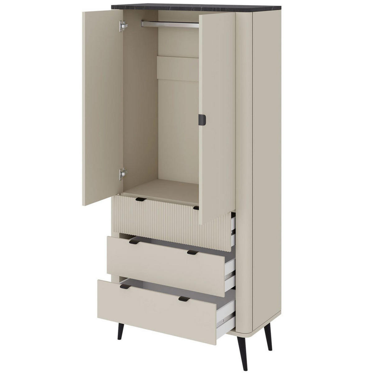 KLEIDERSCHRANK Marly Kaschmir / Graustein 90 / 60 / 191cm - Creme/Schwarz, Holz/Holzwerkstoff (90/191/60cm) - Feldmann-Wohnen
