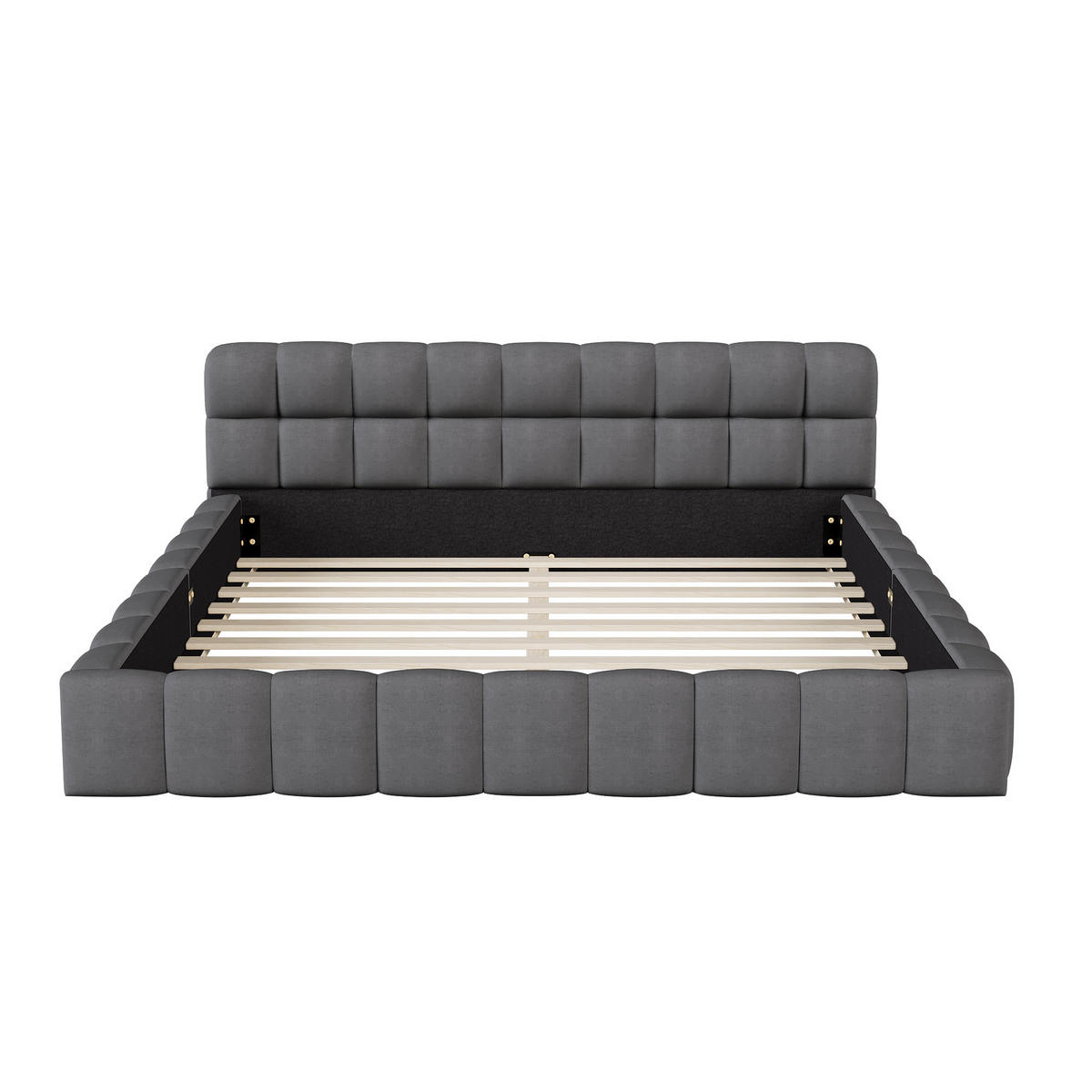 POLSTERBETT 160/200 cm in Grau, Puff Stoffbett mit voll gepolstertem Rahmen, modernes Schlafzimmer Bettgestell - Grau, Holz/Metall (160/200cm) - Joyfair