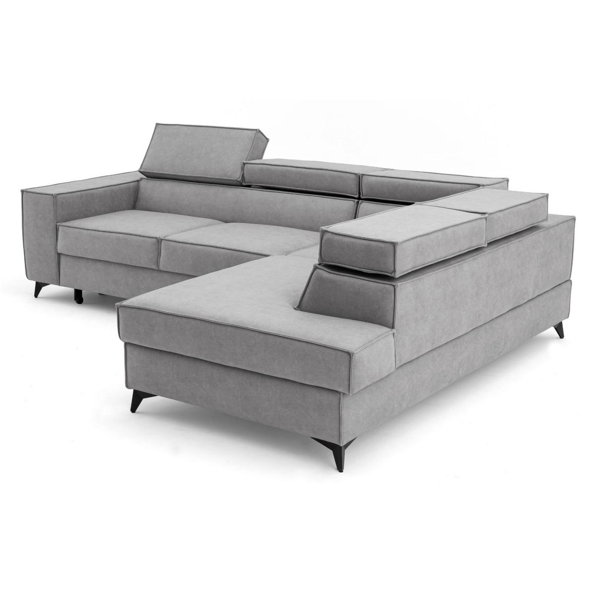 ECKSOFA PURE L Rechts mit Schlaffunktion 127x199 Velours Hellgrau - Hellgrau/Schwarz, Holz/Textil (204/281cm) - Muffo