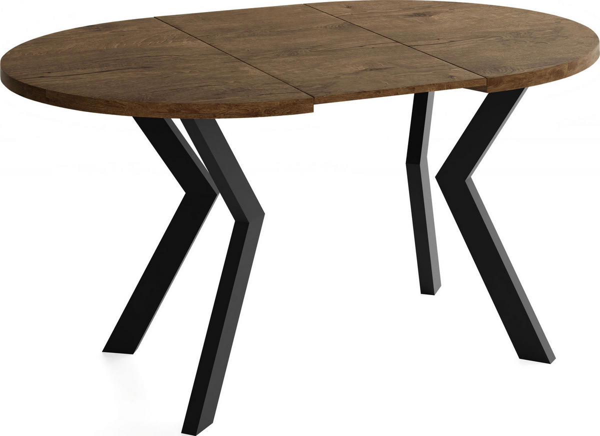 ESSTISCH Savio rund ausziehbar verlängerbar, Eiche Braun Rustikal 80-130/80/77 cm - Alteiche/Schwarz, Holz/Holzwerkstoff (80/80/77cm) - WFL GROUP