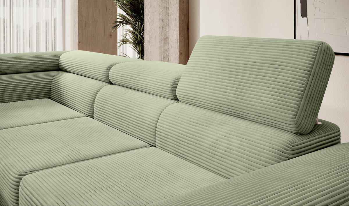 ECKSOFA Stevil Salbeigrün Cordbezug - Salbeigrün/Silberfarben, Textil/Metall (275/203cm) - Selsey