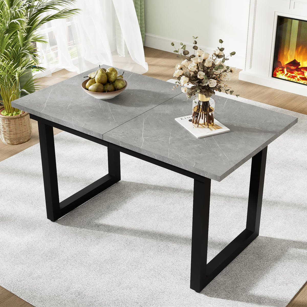 ESSTISCH ausziehbar 140/180 x 80 x 75 cm MDF Grau/Schwarz - Grau, Metall (180/80/75cm) - Meubliv