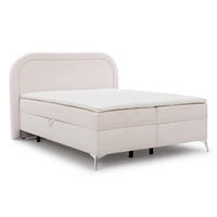 BOXBETT Sonna 160/200 cm Weiß Bouclé-Stoff mit abgerundetem Kopfteil und mit silbernen Metallfüßen - Silberfarben/Weiß, Holz/Textil (160/200cm) - S-Style Möbel
