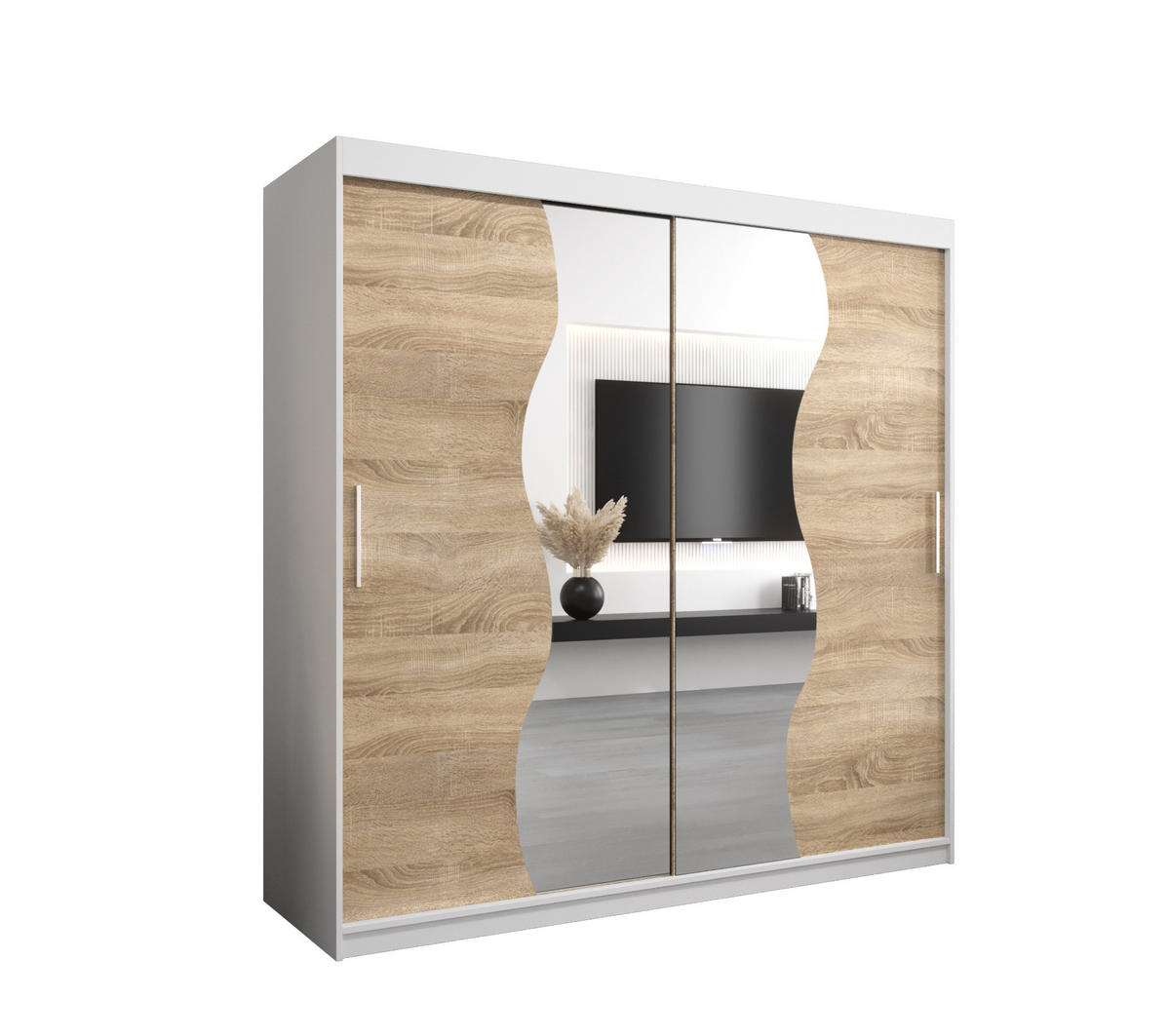 SCHWEBETÜRENSCHRANK 200/200/62 2-türig - Silberfarben/Weiß, Holz/Kunststoff (200/200/62cm) - MÖBEL KRYSPOL