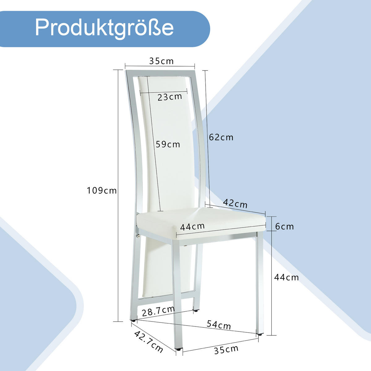 STUHL-SET DE-36611 4 Stück mit PU-Bezug und Metallrahmen Weiß - Weiß, Metall (42.7/109/44cm) - ComfortXL