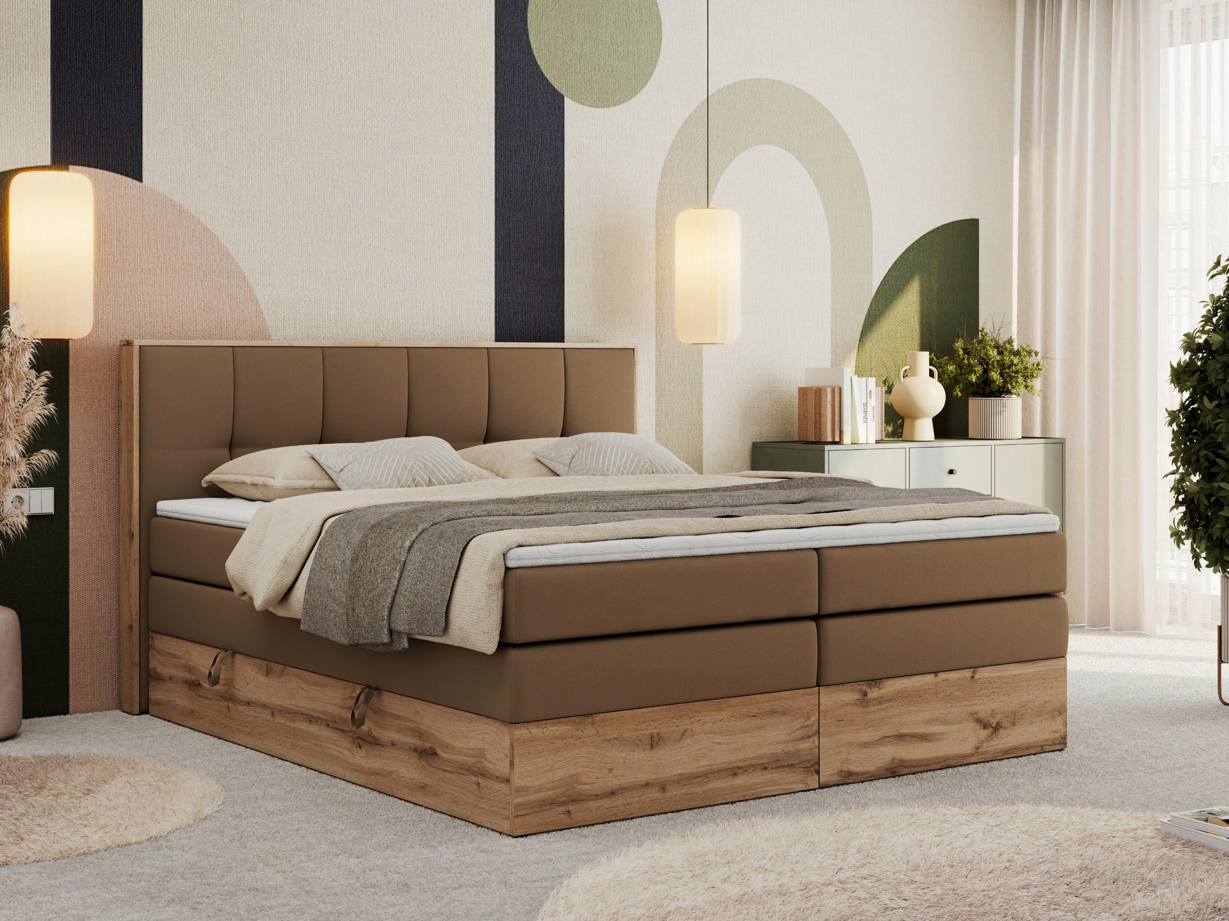 BOXSPRINGBETT ALBERO 1 KING 120/200 Braun Kunstleder - H3 - Braun, Holz/Textil (120/200cm) - MKS