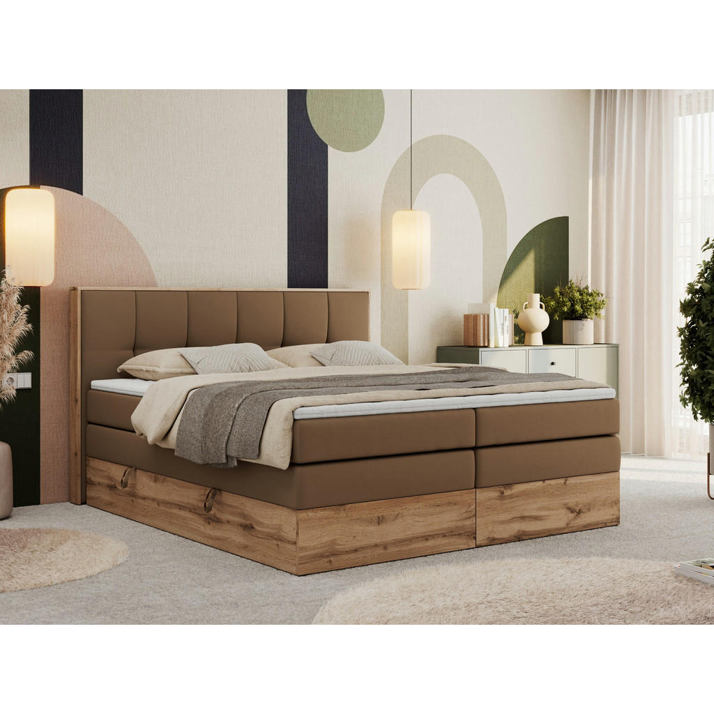 Thumbnail - MKS Boxspringbett, Braun, Textil, 2-Sitzer, H3, Rechteckig, 180x200 cm, Oeko-Tex®, Schlafzimmer, Betten, Boxspringbetten