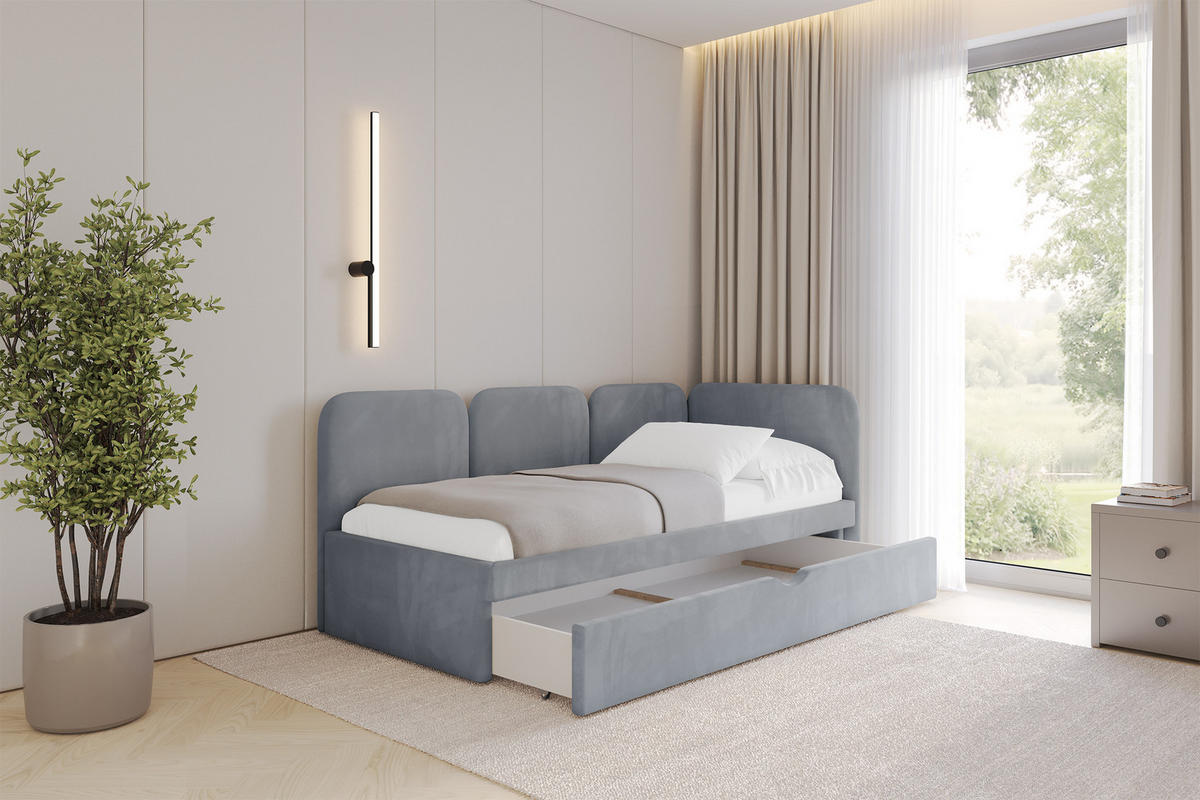 EINZELLBETT Jugendbett mit Bettkasten, Links - ALVY 100x200 Grau - Grau, Holzwerkstoff/Textil (100/200cm) - ALTDECOR