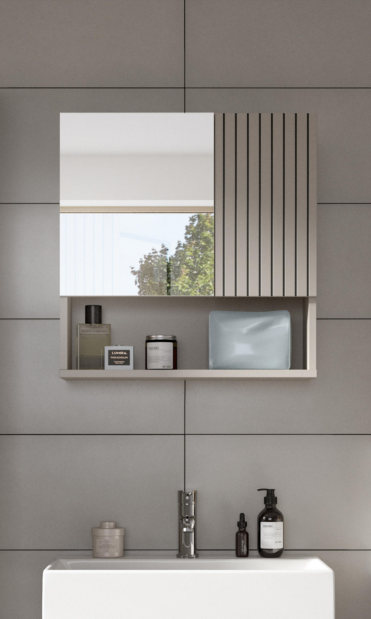 SPIEGELSCHRANK MONE (B/H/T: ca. 60/55/17 cm) in Kaschmir/Kaschmir - Sandfarben, Holzwerkstoff (60/55/17cm)