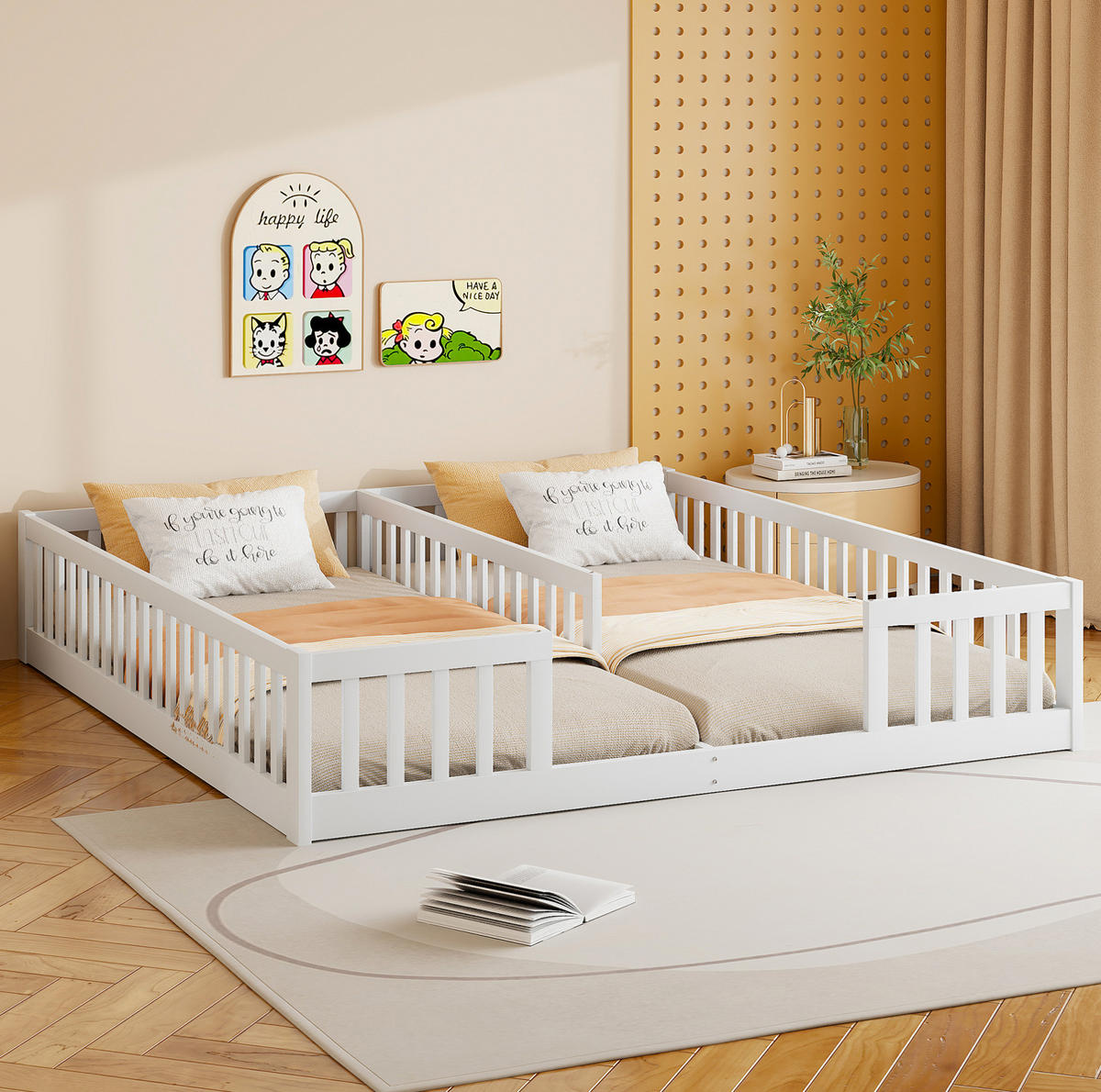 KINDERBETT mit Schutzgittern 2er-Set 90x200 cm Kiefernholz Weiß - Weiß, Holzwerkstoff (90/200cm) - Beauniv