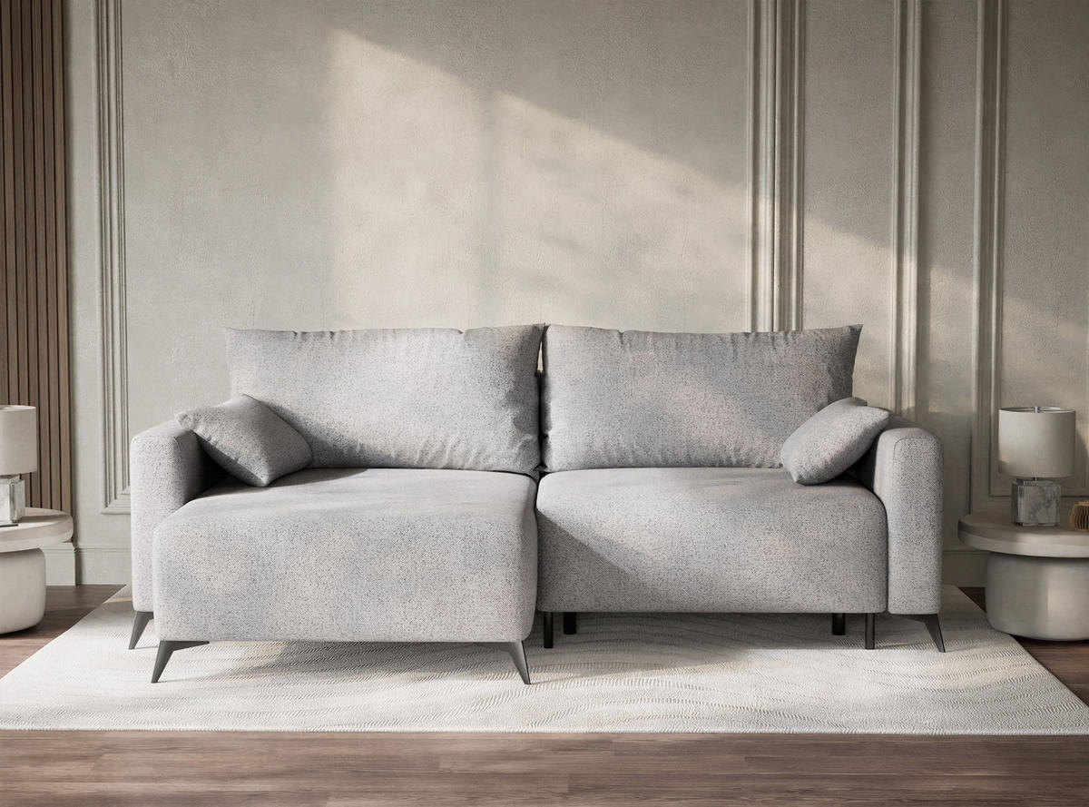 ECKSOFA MIT SCHLAFFUNKTION Leon Hellgrau Webstoff - Hellgrau/Schwarz, Holz/Holzwerkstoff (148/239cm) - Maison de Reve