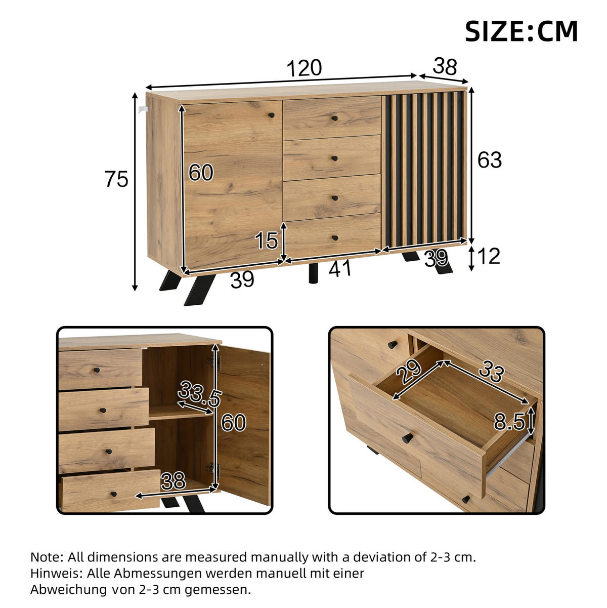 WOHNZIMMERKOMBINATION Sideboard und TV-Element Holzoptik Schwarz 2-tlg. - Braun, Holzwerkstoff (38/44/150.1cm) - Beauniv