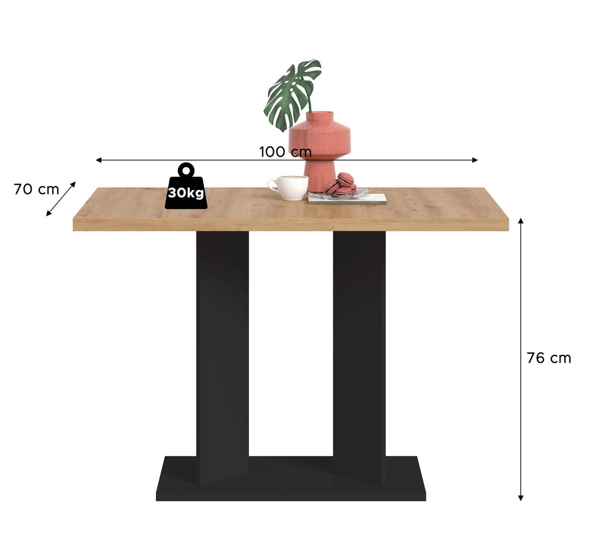 ESSTISCH GUSTAV (B/H/T: ca. 110/76/70 cm) in schwarz/Artisan Eiche Nachbildung - Schwarz, Holzwerkstoff (70/110/76cm)