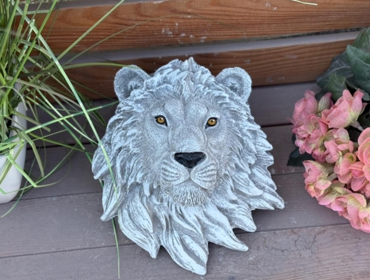 WANDRELIEF Löwenkopf aus Steinguss frostfest wetterfest - Grau, Stein (21/8/21cm) - stoneandstyle