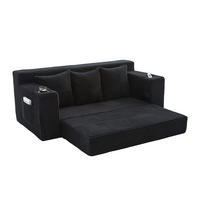 2-SITZER Bodensofa ausklappbar, Getränkehalter/Seitentaschen, Cord, Schwarz - Schwarz, Textil (172/64/87cm) - LVHOM