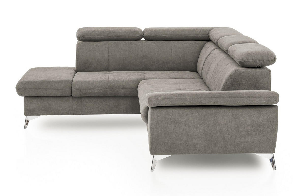ECKSOFA mit Schlaffunktion und praktischem Bettkasten - Chromfarben/Grau, Textil/Metall (256/209cm) - Cotta