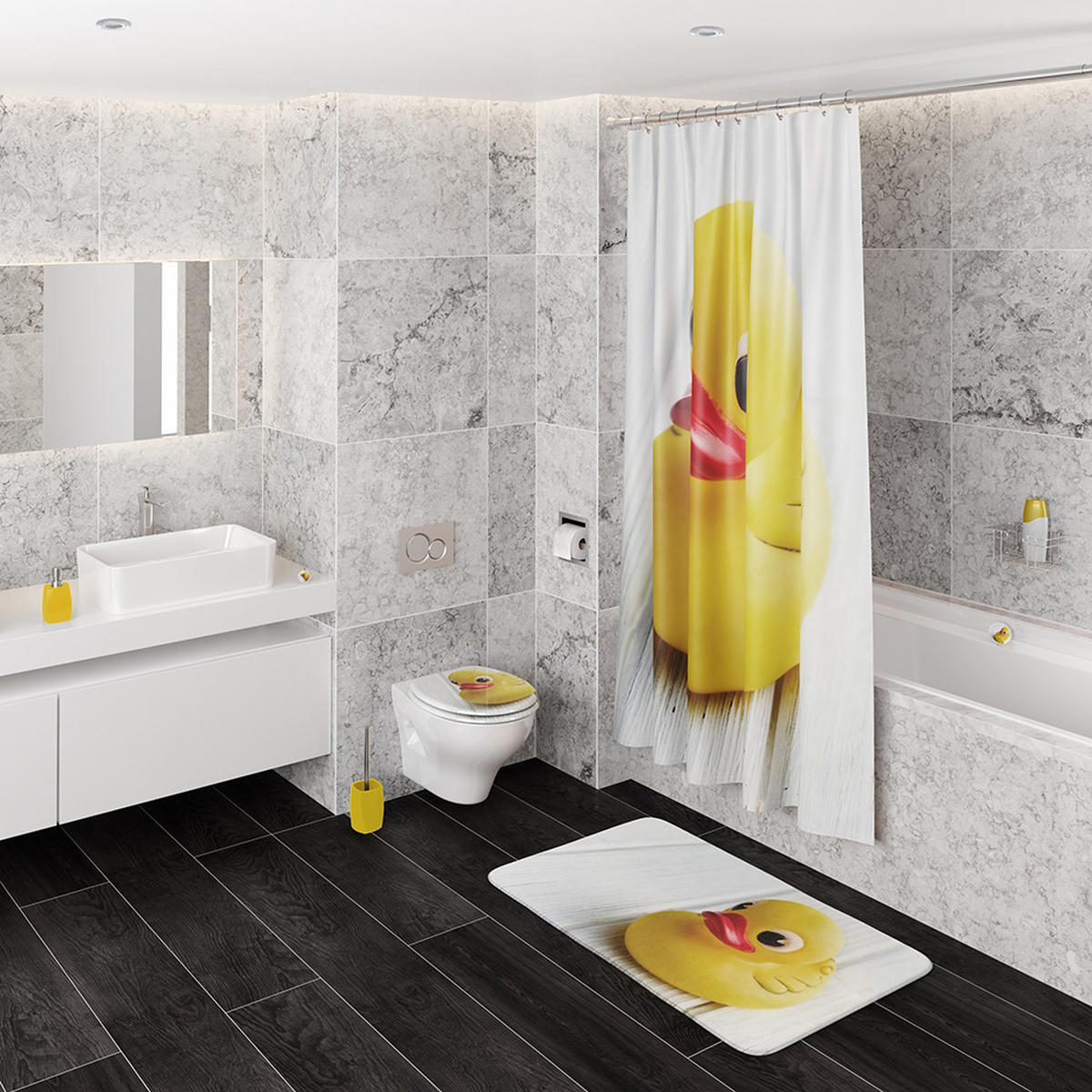 WC-SITZ Absenkautomatik Quietscheente - Gelb, Holzwerkstoff (38/6/47cm) - Sanilo