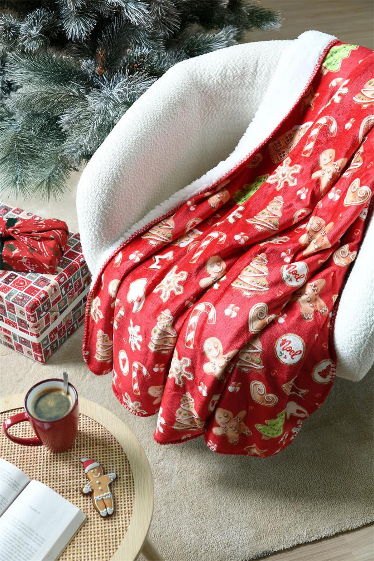 WEIHNACHTSDECKE Noel 130/160 cm - Rot, Textil (160/130cm)