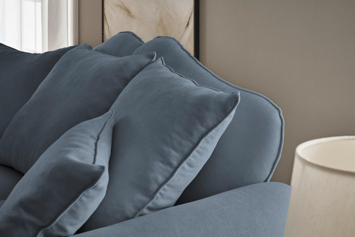 SOFA blau Landhaus, Couch 3-Sitzer 200 cm - Blau, Holz/Textil (200/95/100cm) - Furn.Design