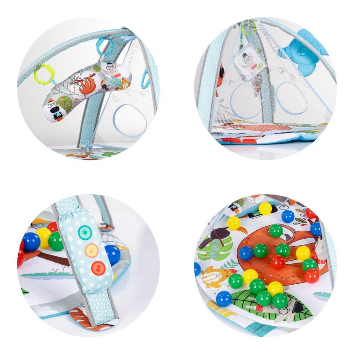 SPIELBOGEN Jungle hellblau Musik, Licht, Bälle, hängende Figuren, Krabbeldecke, ab Geburt - Blau, Textil (83/50/83cm) - Chipolino