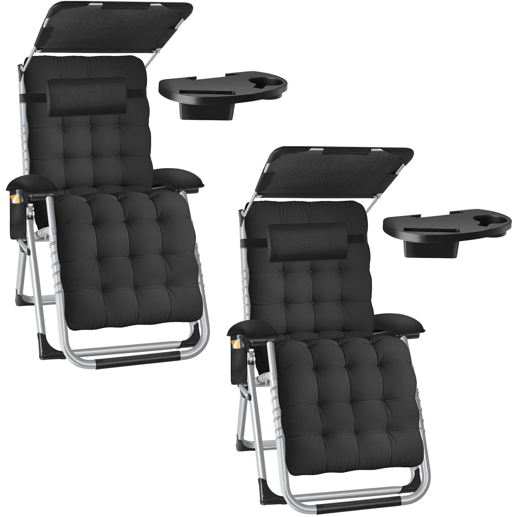 SONNENLIEGE Cloud Ii,mit Ablagetisch und Stautasche,schwarz - Schwarz, Kunststoff (84/103/168cm) - tectake