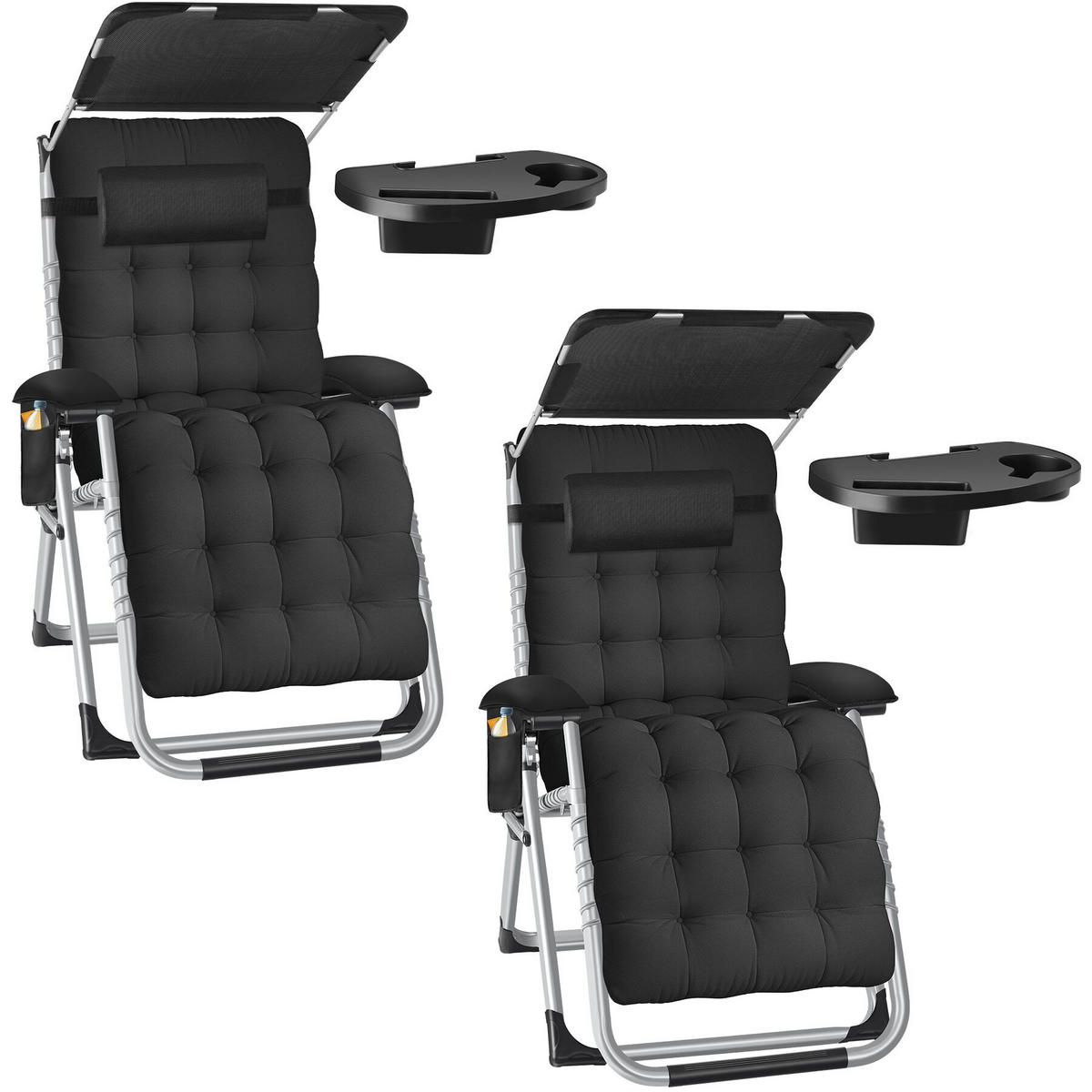 SONNENLIEGE Cloud Ii, mit Ablagetisch und Stautasche, schwarz - Schwarz, Kunststoff (84/103/168cm) - tectake