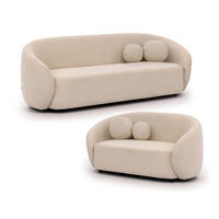 SITZGARNITUR 3+2 Roundi Cremeweiß Bouclé - Creme/Schwarz, Holz/Kunststoff (208/76/80cm) - S-Style Möbel