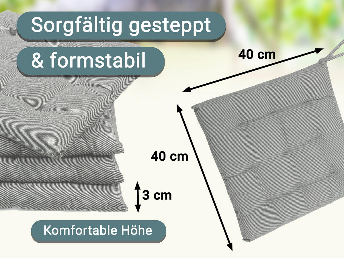 STUHLKISSEN, 4er-Set, 40x40 cm, 100% Polyester, Grau - Hellgrau, Textil (40/40/3cm) - Zollner